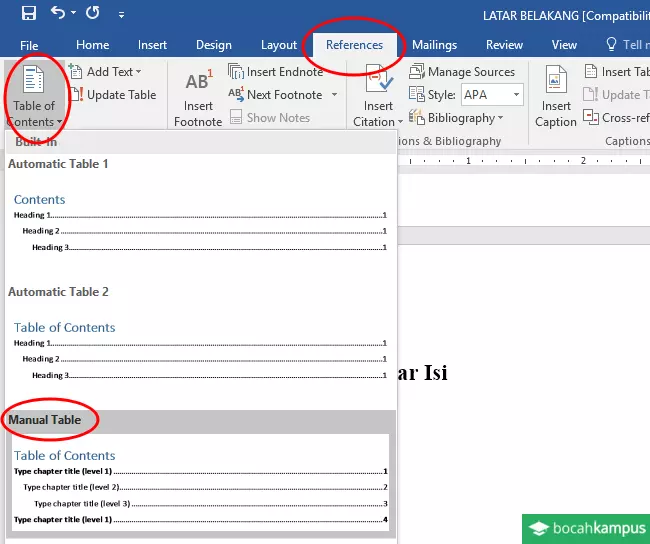 1. Cara Membuat Daftar Isi Otomatis Microsoft Word Versi Windows